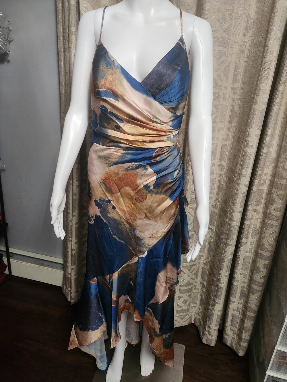 DB Studio Ruched Bodice Abstract Pattern Dress Size 16